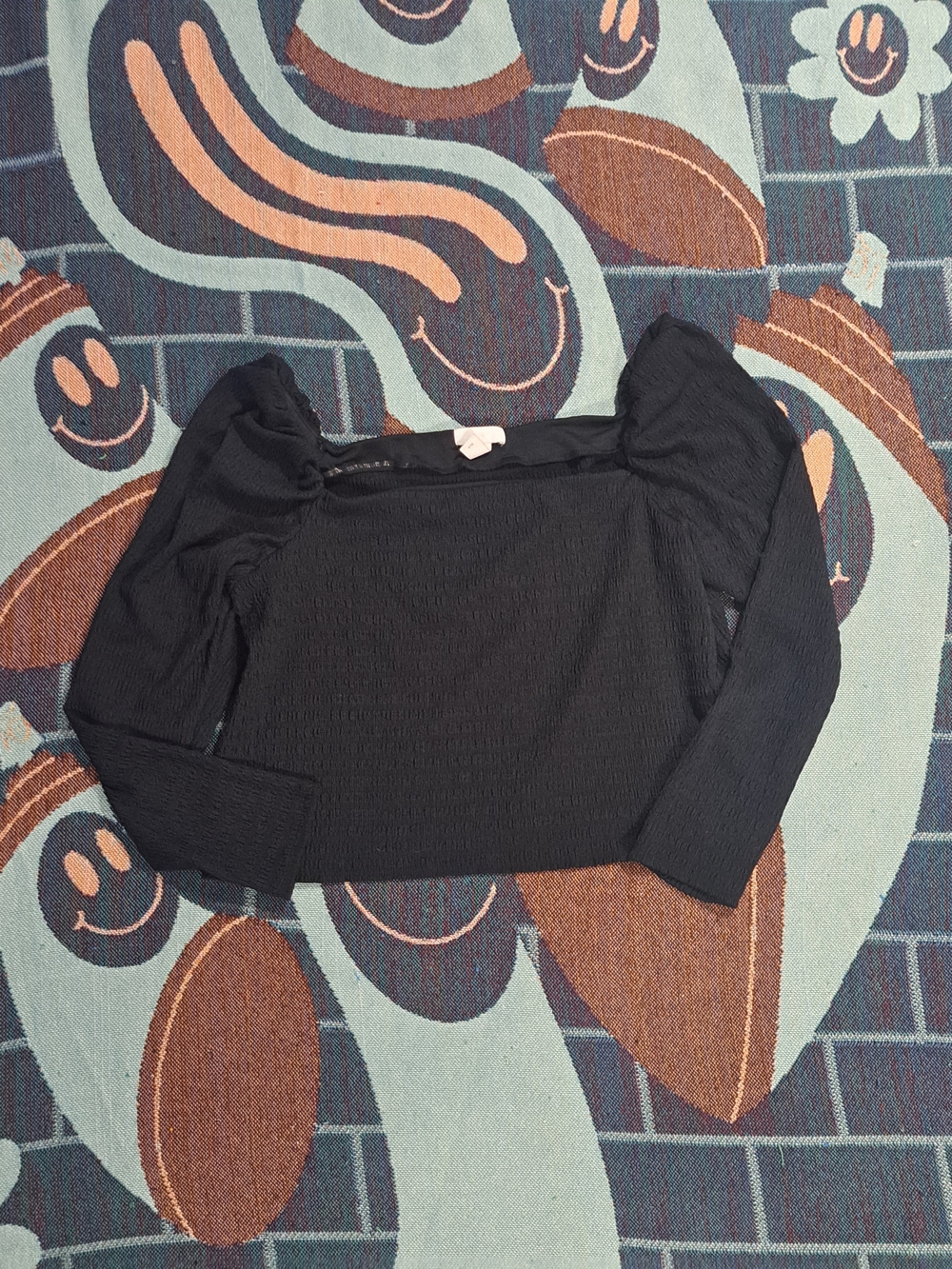🌈H&M BLACK SQAURE NECK PUFF SLEEVE BLOUSE-XXL